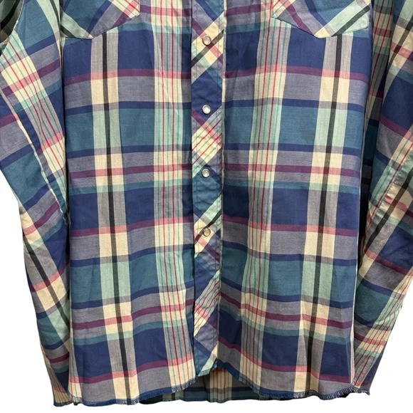 Vintage Y2K Big Man Wrangler Pearl Snap Plaid Western Shirt Size 3X Blue - Picture 3 of 8